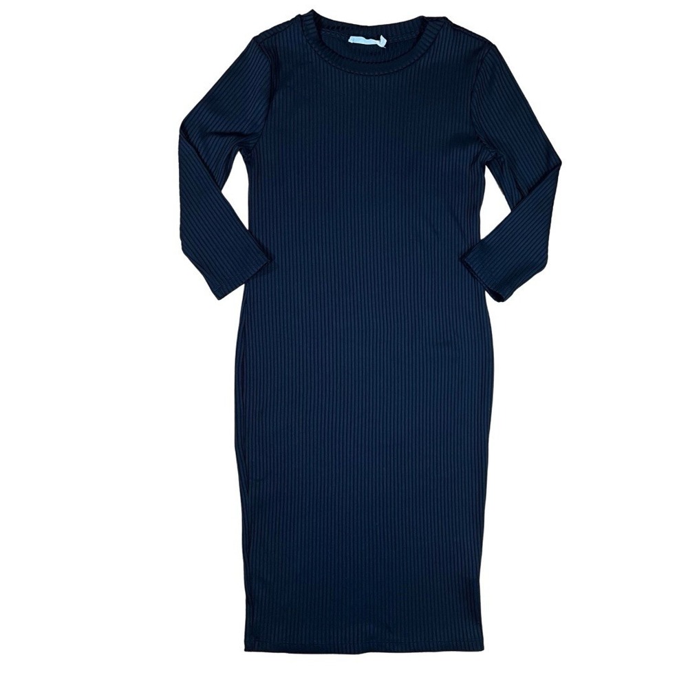 Lush‎ Ribbed Midi Dress XS Black Long Sleeve Bodycon Stretch USA